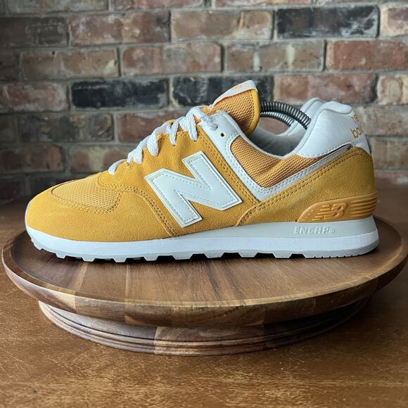 New Balance 574 Yellow White Suede Classic Running Shoes Sneakers Men's 10.5 - Picture 3 of 16